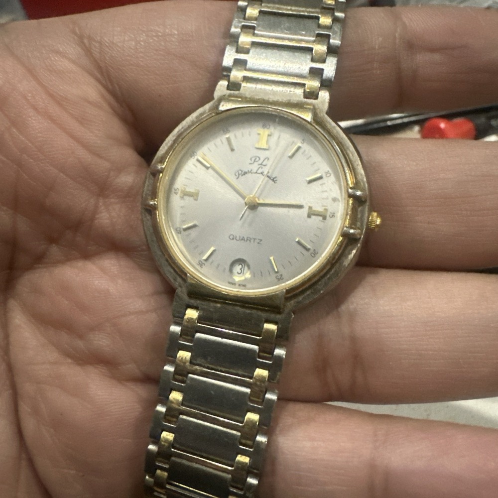 Working Vintage Pierre La Buche Gray Dial Mens Watch Date 32mm 7in" Quartz Watch